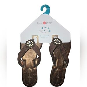 Lindsay Phillips Brown Flip Flops with Floral Accent